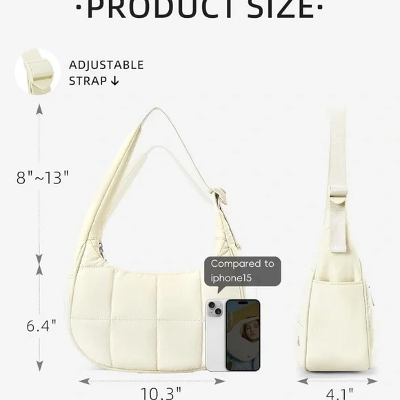 Cream Quilted Shoulder Bag - Picture 6 of 6